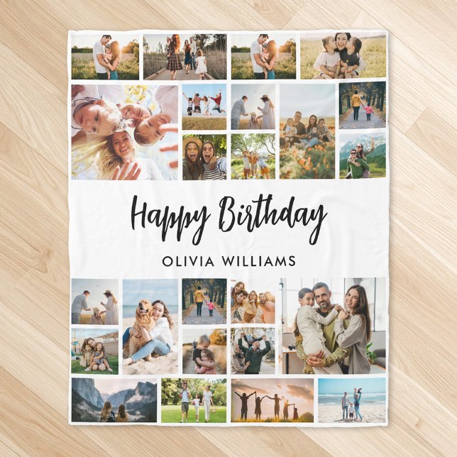 Birthday Personalized 24 Photo Collage Fleecefilt (Skapare uppladdad)