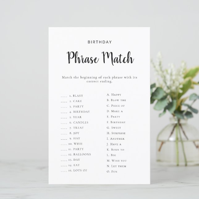 Birthday Phrase Match Game Printable (Stående Fram)