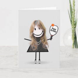 Birthday Pickleball Stick figur Girl Kort
