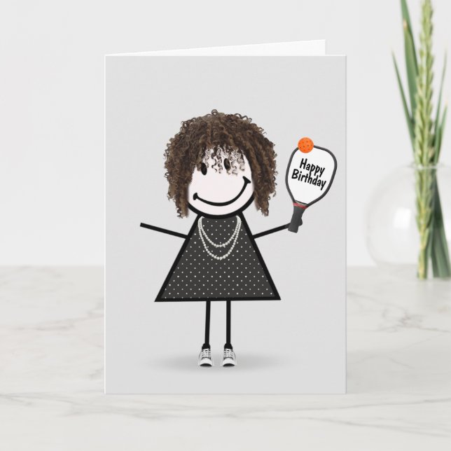 Birthday Pickleball Stick figur Girl Kort (Framsida)