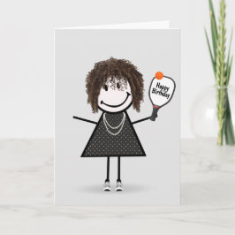 Birthday Pickleball Stick figur Girl Kort