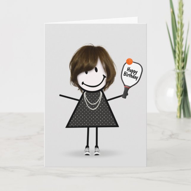 Birthday Pickleball Stick figur Girl Kort (Framsida)