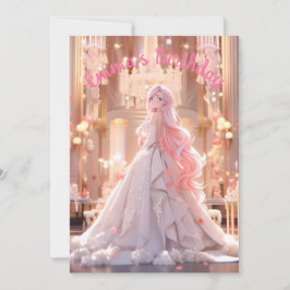 Birthday Pink hair princess in a white ballgown Inbjudningar