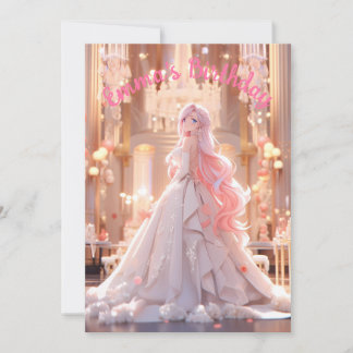 Birthday Pink hair princess in a white ballgown Inbjudningar