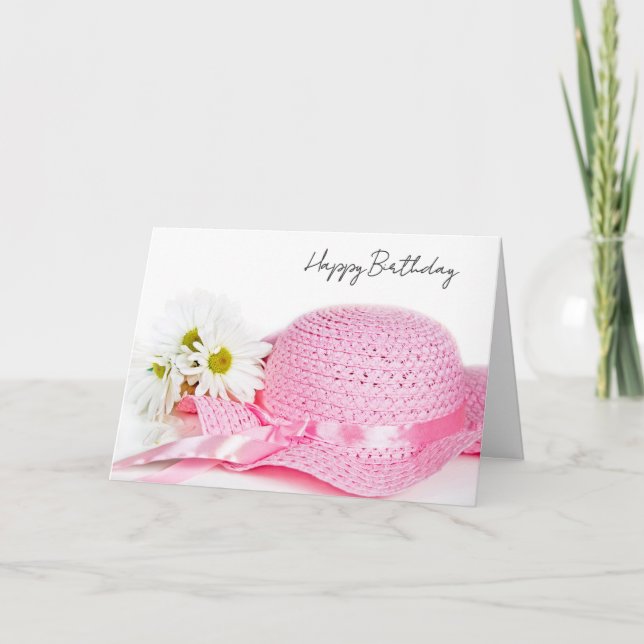 Birthday Pink Hat and Daisies Helgkort (Framsida)