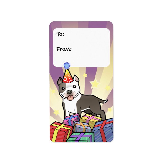 Birthday Pitbull/American StaffordTerrier Adressetikett (Framsidan)