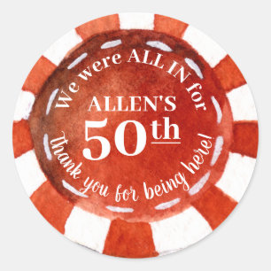 Birthday Poker Chip Red White Tack Classic Ro Runt Klistermärke