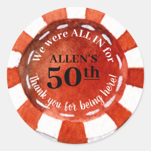 Birthday Poker Chip Tack Runt Klistermärke