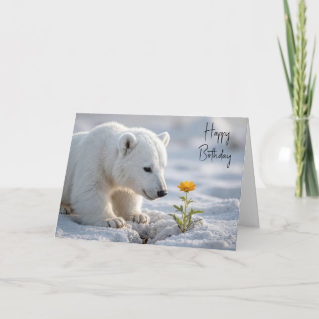 Birthday Polar Bear Cub Admiring a Daisy Kort (Framsida)