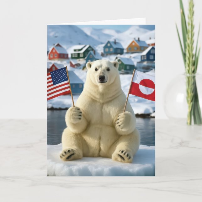 Birthday Polar Bear Greenland and American Flags Kort (Framsida)