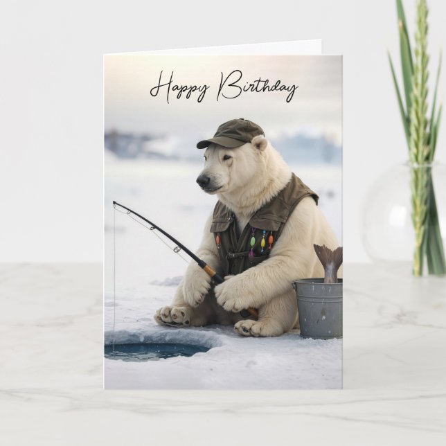 Birthday Polar Bear Ice Fishing Kort (Framsida)