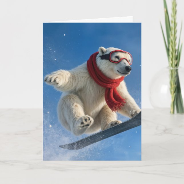 Birthday Polar Bear Mid-air on a Snowboard Kort (Framsida)