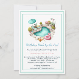 Birthday Pool Party Invitation with Cocktails Inbjudningar