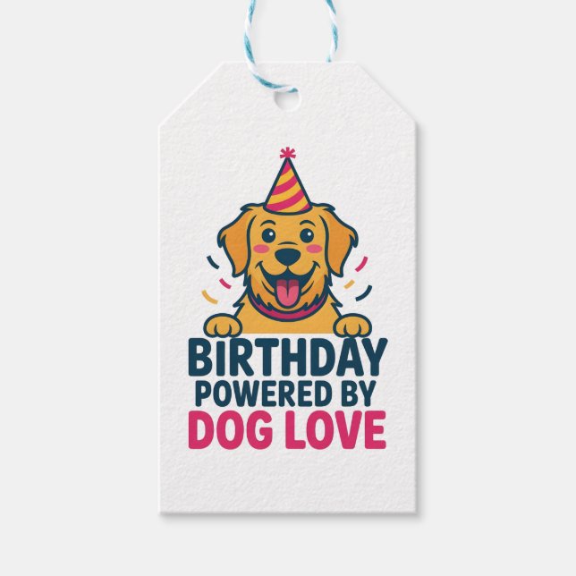 Birthday Powered by Dog Love Illustration Presentetikett (Framsidan)