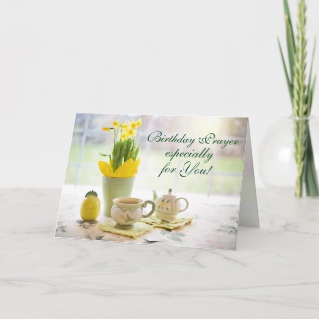 Birthday Prayer Scripture Tea Party och Daffodils Kort (Framsida)