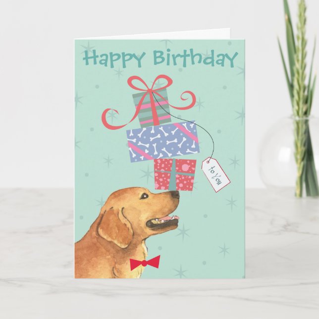 Birthday Presenter Golden Retriever Kort (Framsida)