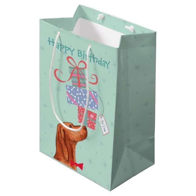 Birthday Presenter Vizsla Medium Gift Bag (Framsidan Vinklad)