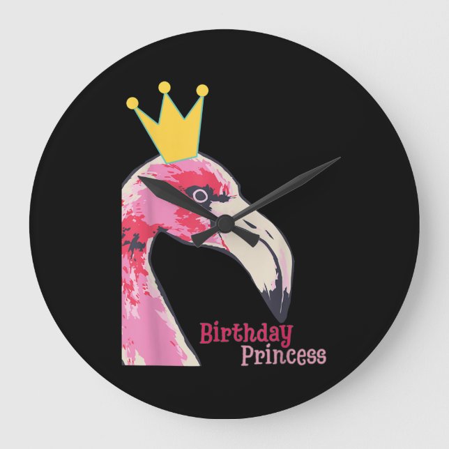 Birthday Princess Girl Flamingo | Cute Flamingo Stor Klocka (Framsida)