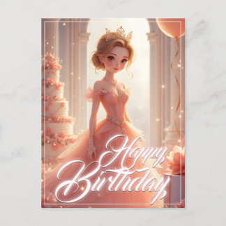 Birthday Princess i en Dreamy Rosa Gown Helg Vykort