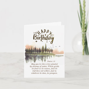 Birthday Psalm 1-3 Bible Verse Nature Watercolor Kort
