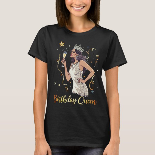Birthday Queen - Glamous Champagne Toast T Shirt (Framsida)