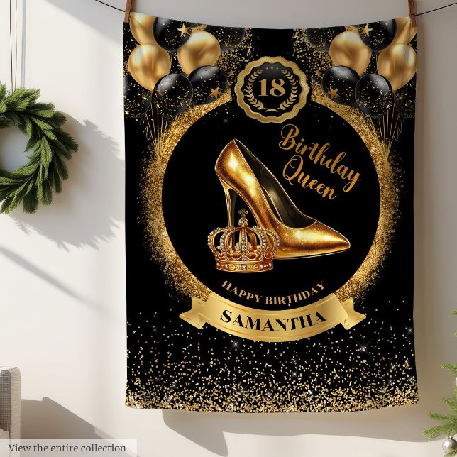 Birthday Queen Högklackars Guld Blanket Gift Fleecefilt (Birthday Queen High Heels Gold Blanket Gift)