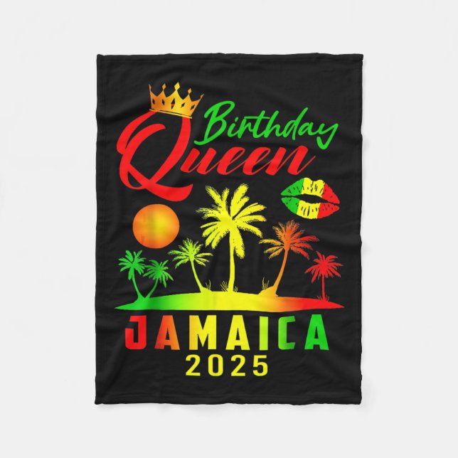 Birthday Queen Jamaica Girls Resa 2025 Party Women Fleecefilt (Framsidan)