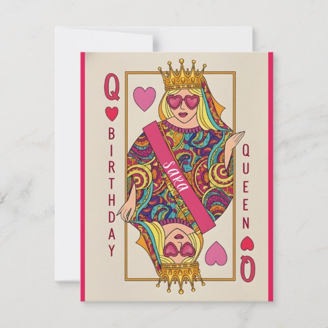 Birthday Queen Playing Card Funny Custom Name Card Julkort (Framsida)