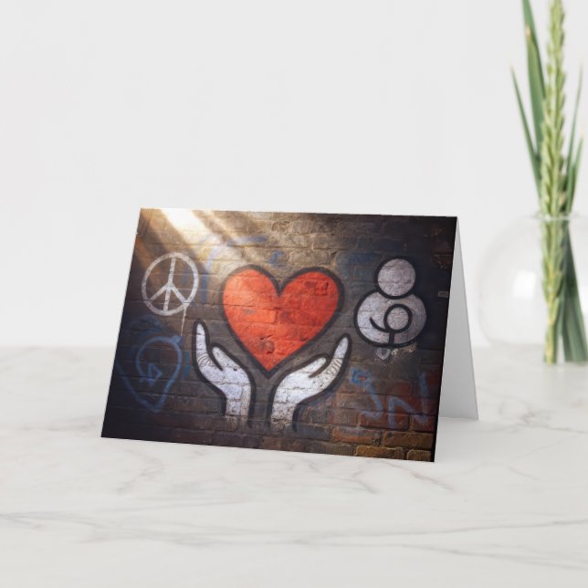 Birthday Red Heart Graffiti On a Brick Wall Kort (Framsida)