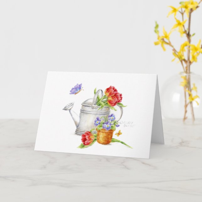 Birthday Religious Tulip Watering Can Card Kort (Gul blomma)