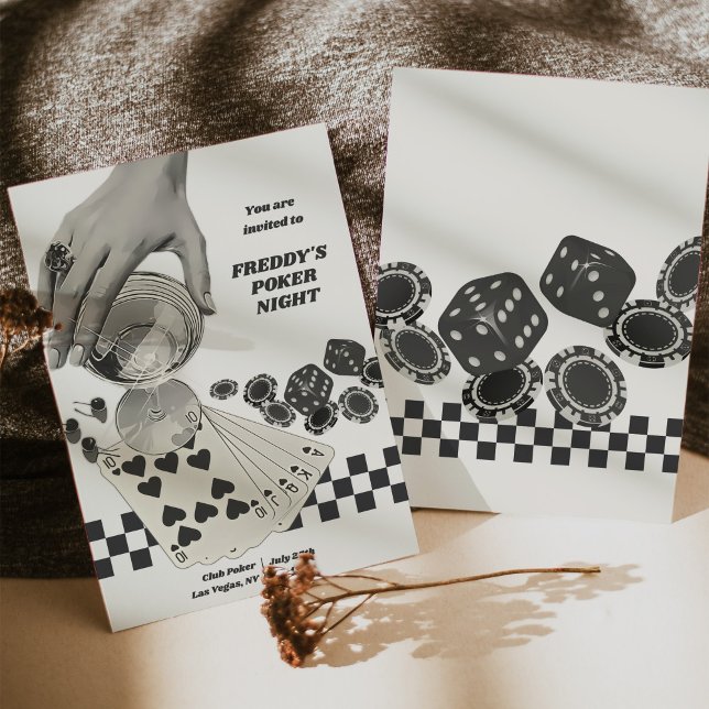 Birthday Retro Poker Night Cocktail Party Invite Inbjudningar (Birthday Retro Poker Night Cocktail Party Invite)