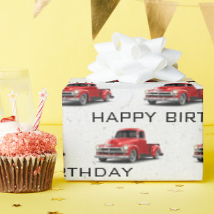 Birthday Retro Red Lastbil Presentpapper