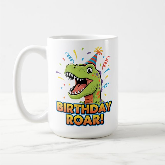 Birthday Roar Cute Dinosaur Birthday Party Design Kaffemugg (Vänster)