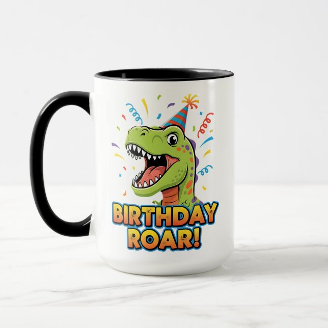 Birthday Roar Cute Dinosaur Birthday Party Design Mugg (Vänster)
