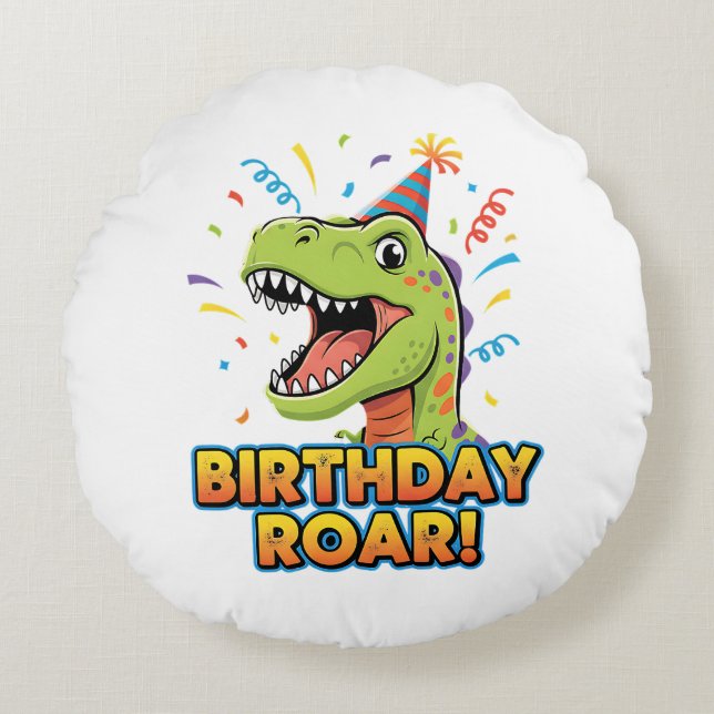 Birthday Roar Cute Dinosaur Birthday Party Design Rund Kudde (Framsidan)