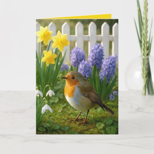 Birthday Robin in a Springtime Garden Kort (Framsida)