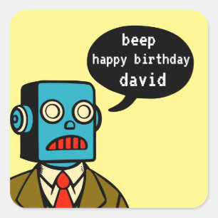 Birthday Robot Fyrkantigt Klistermärke