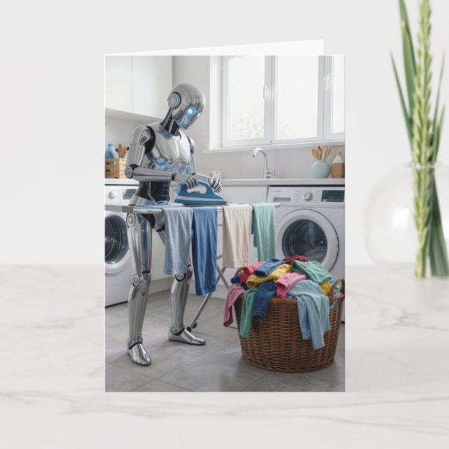 Birthday Robot Ironing Clothes Kort (Framsida)