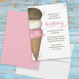 Birthday Rosa Calligraphy Script Ice Cream Inbjudningar