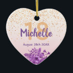 Birthday rose gold purple florals name<br><div class="desc">Glamorous with elegant and modern rose gold,  blush pink gradient backdrop for a 18th birthday. With ultra violet and purple colored watercolored flowers and golden confetti rain. Templates for name,  age and date,  purple and golden colored letters.  Perfect as gift,  favor or a keepsake.</div>
