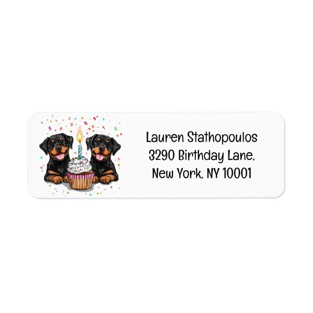 Birthday Rottweiler Hundar Returadress Etikett (Framsidan)