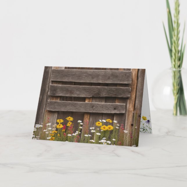 Birthday Rustic Barnwood with Wildblommor Kort (Framsida)