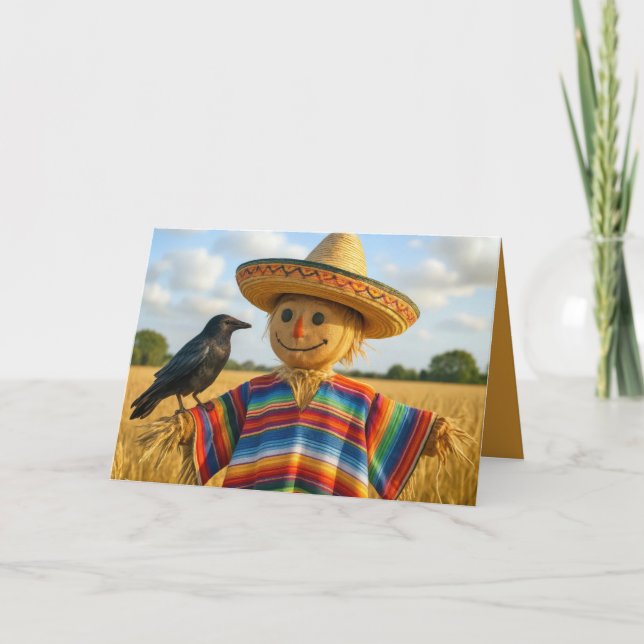 Birthday Scarecrow Wearing a Sombrero and Poncho Kort (Framsida)