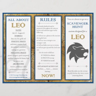 Birthday Scavenger Hunt List: Zodiac Leo Reklamblad