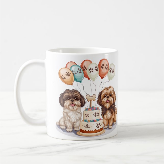 Birthday Shih Tzu Hundar Birthday Cake Kaffemugg (Vänster)