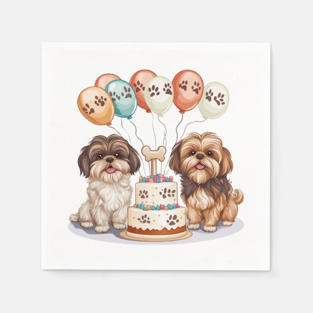 Birthday Shih Tzu Hundar Birthday Cake Pappersservett (Framsidan)