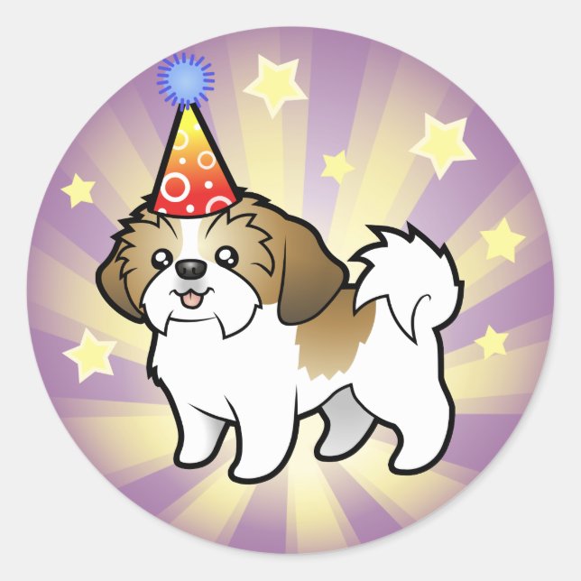 Birthday Shih Tzu (valpskärning) Runt Klistermärke (Framsida)