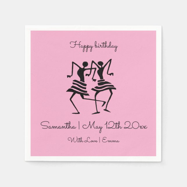 Birthday Silhouette Firande Dancers Rosa Gift Pappersservett (Framsidan)