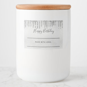 Birthday silver, glitter, gör hemmad mat etiketter