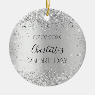 Birthday silver konetti namn julgransprydnad keramik